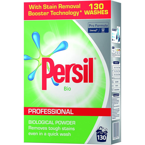 Persil Bio Professional washing powder box for 130 washes with stain removal booster technology, tough on stains and suitable for quick washes.