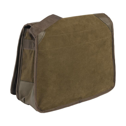 Brown canvas messenger bag with a simple, streamlined design. The bag has a thick shoulder strap and subtle stitching, conveying practicality and style.
