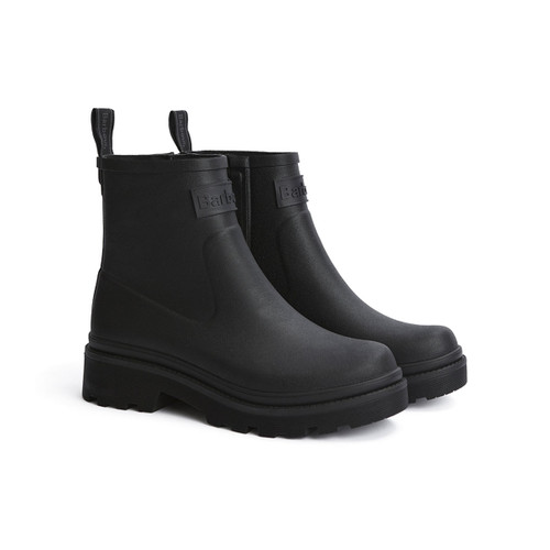 Barbour Layla ankle welly boots in black – waterproof ankle-length wellingtons with chunky sole and pull tabs.