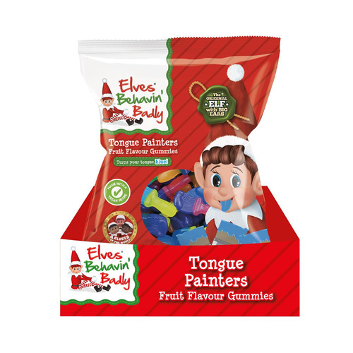 A view of a bag of tongue painter sweets on a white background