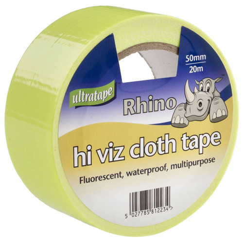 Ultratape Rhino hi viz cloth tape 50mm x 20m fluorescent yellow, waterproof and multipurpose adhesive tape for marking, repairs and construction use.