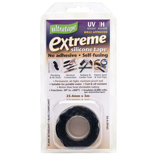 Ultratape extreme silicone tape 25.4mm x 3m self-fusing no adhesive repair tape, UV resistant, waterproof, flame retardant, ideal for plumbing, electrical, automotive and marine use.