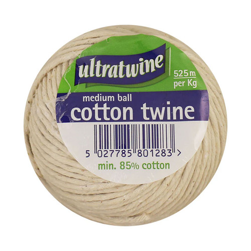 Ultratwine medium ball cotton twine, 525 metres per kilogram, minimum 85% cotton – durable string for packaging, crafts, and household use.