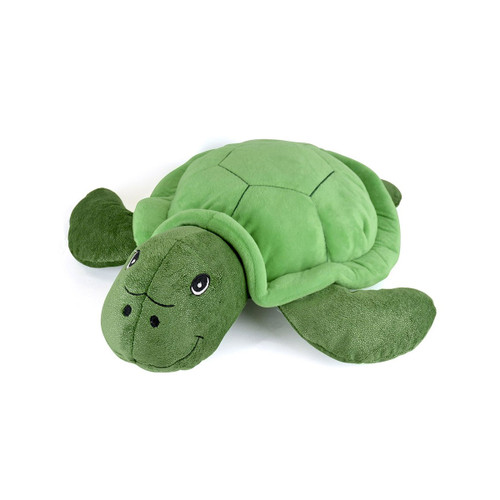 A hot water bottle shaped like a green turtle. A hot water bottle shaped like a green turtle.
