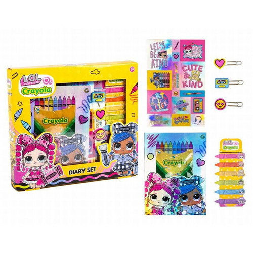 L.O.L. Surprise! x Crayola Diary Set featuring colourful notebook, stickers, pens, paper clips and crayons — creative stationery gift for kids to write, draw and decorate.