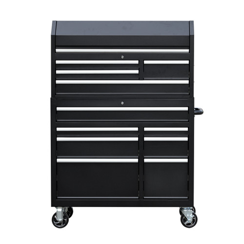 A front view of a 42-inch 12-drawer tool cabinet on a white background