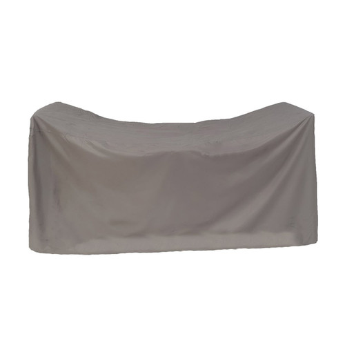 Grey outdoor furniture cover draped over a compact bistro set, made from water-resistant fabric designed to protect garden furniture from weather, dirt and debris.