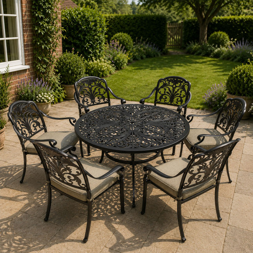 Bramblecrest Venice 6 Seater Aluminium Garden Furniture Dining Set with 3m Parasol & Base