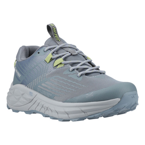 Hi-Tec Fuse trail shoe in light grey with breathable mesh upper, cushioned midsole and rugged outdoor sole