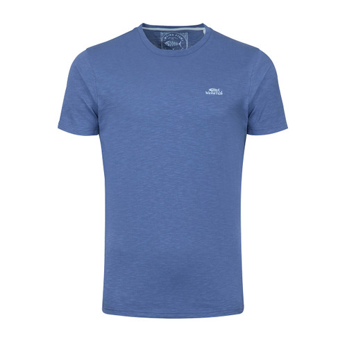 Blue short-sleeve crew neck T-shirt with a small white Weird Fish logo on the left chest, shown on a plain white background.