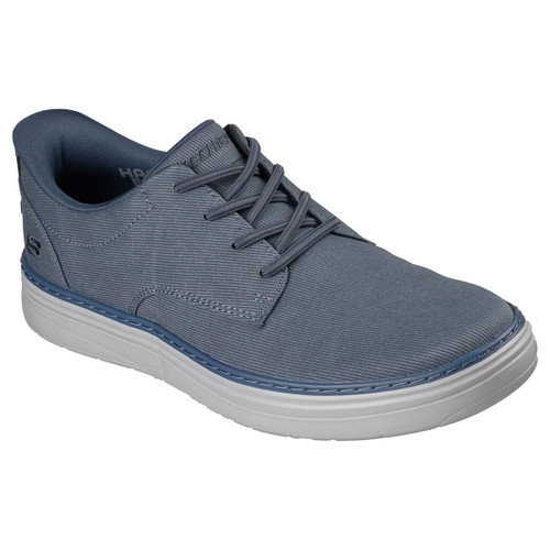 Blue casual trainer with a textured fabric upper and matching laces. It features a white cushioned sole, designed for comfort and everyday wear.