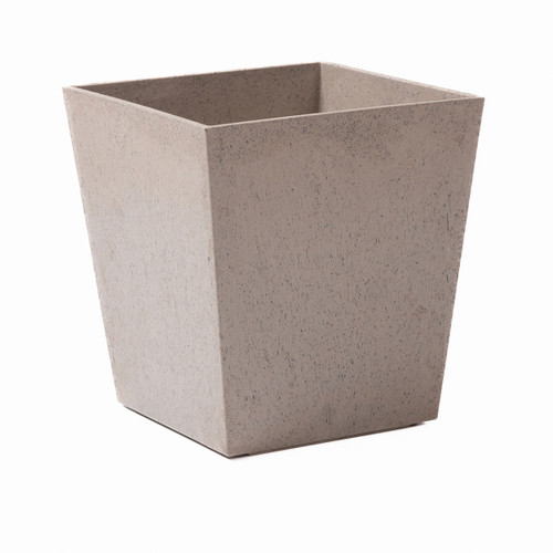 Simple planter with a square, tapered design. It has a smooth surface and a neutral taupe colour, conveying a modern, minimalist aesthetic.