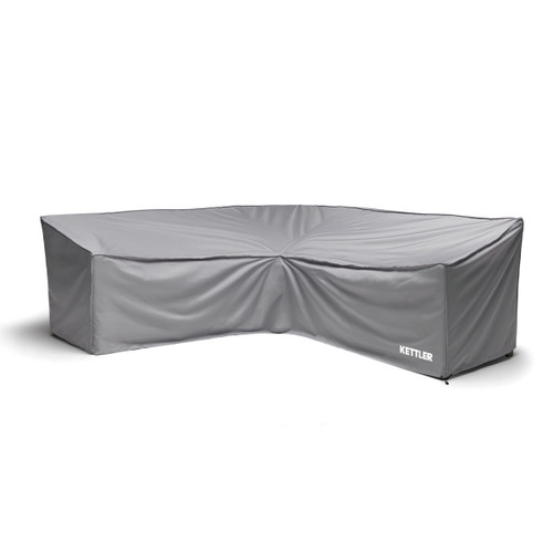 Grey protective cover designed to fit a square corner garden sofa set, shaped for L-shaped seating.