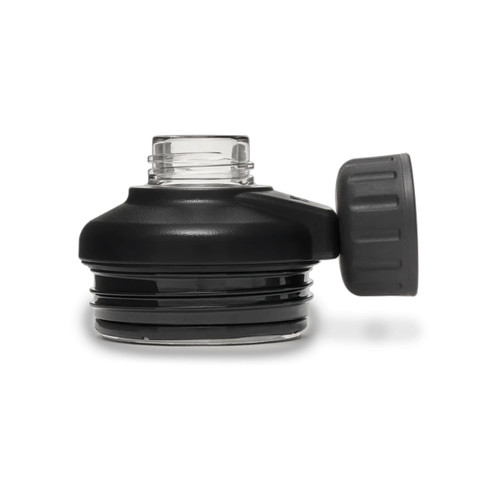 Black YETI Rambler MagDock bottle cap shown from the side with the magnetic cap attached.