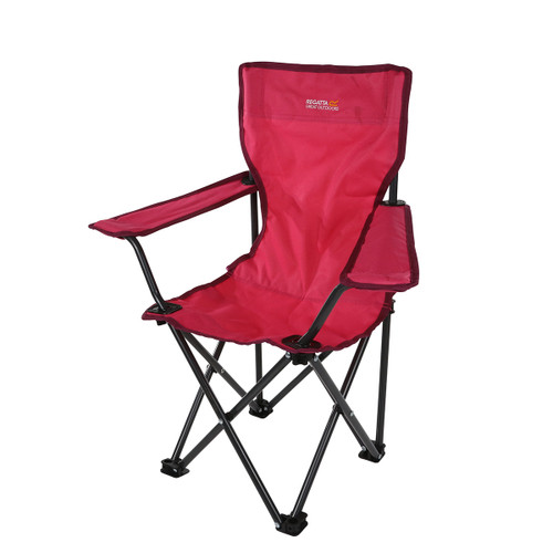 Red Regatta kids folding camping chair with armrests, angled front view.