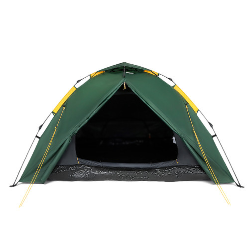 Front view of Regatta instant dome tent with door closed.