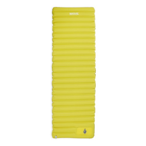 Regatta Featherlite trekking mat fully inflated in yellow, top view.