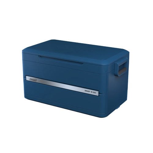 Coleman Snap ’N’ Go blue hard cooler box with lid closed, shown on a white background.