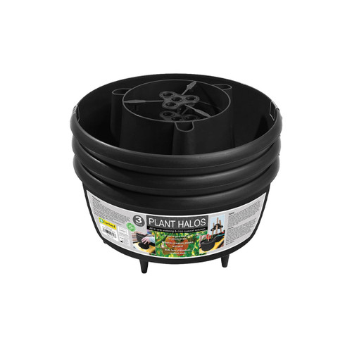 Black Plant Halos set of three, showing the integrated central support and watering reservoir design.