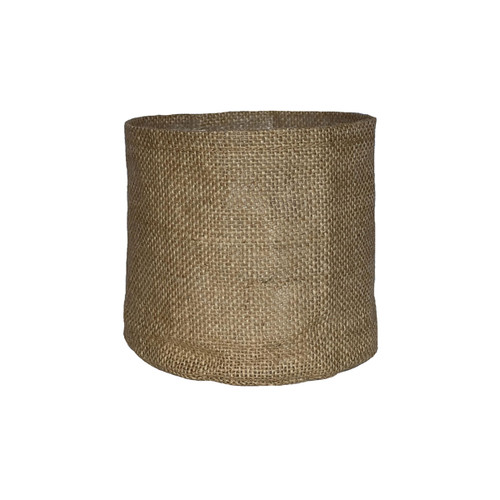 Natural jute plant pot cover with woven textured finish.