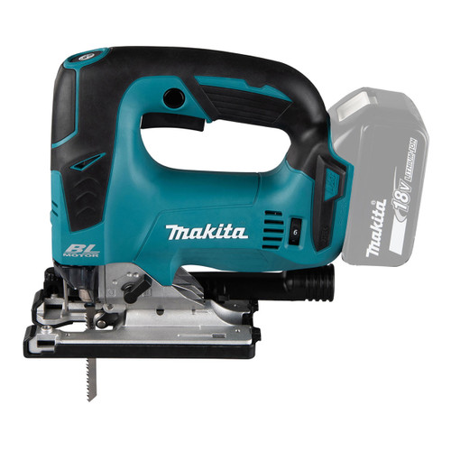 Makita 18V brushless cordless jigsaw with adjustable base plate.