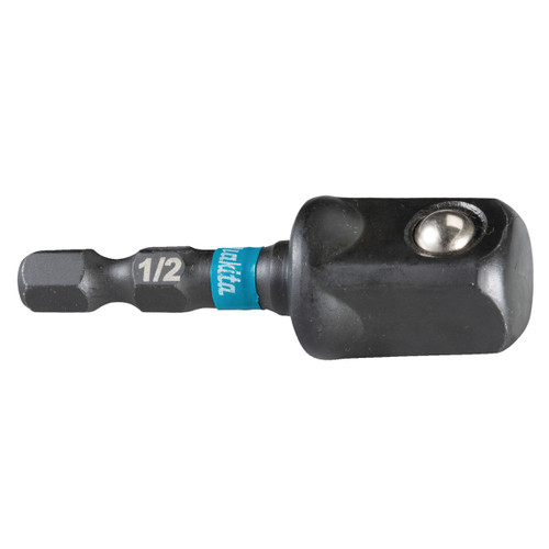 Makita 1/2 inch square drive socket adapter in black with hex shank for impact driver use.