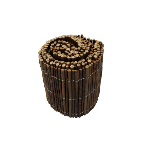 Rolled willow garden edging fence made from natural wooden sticks bound with galvanised wire