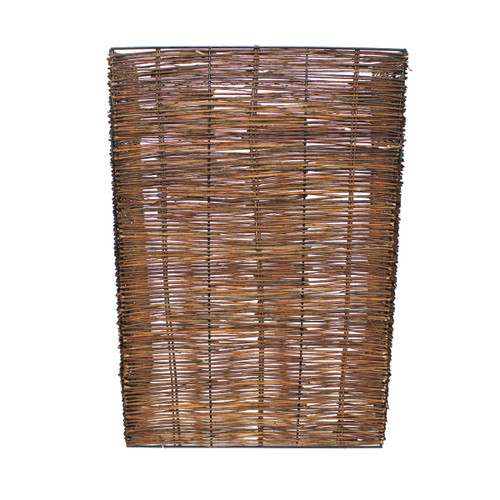 Natural willow woven garden screening panel with rectangular steel frame and rustic brown finish