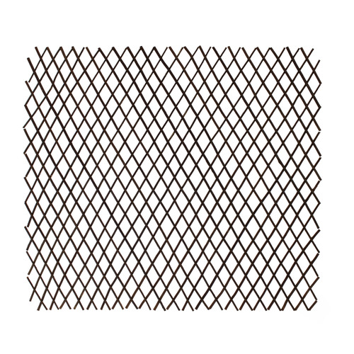 Expandable willow trellis fence panel with dark brown diamond lattice pattern for supporting climbing garden plants