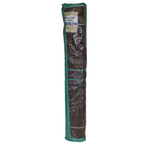 Packaged willow fence screening roll with 2m x 4m size label wrapped in protective plastic for garden privacy fencing