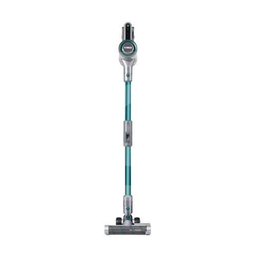 Front view of the Tower VL80 Flexi Pet cordless vacuum cleaner, featuring a lightweight stick design, motorised floor head, flexi-pole extension and detachable handheld unit.