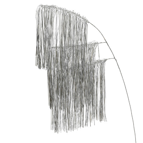 Decorative silver hanging spray stem with cascading metallic tassel strands, creating a shimmering waterfall effect for Christmas trees, wreaths and festive floral arrangements.
