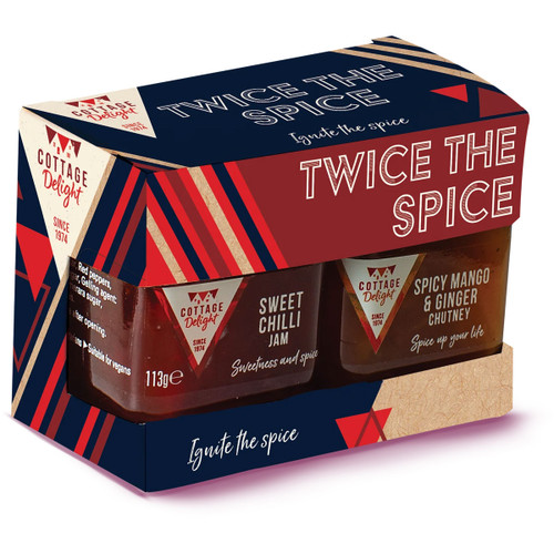 Cottage Delight Twice the Spice Jam & Chutney Gift Set with Sweet Chilli Jam and Spicy Mango & Ginger Chutney, perfect for gifting and entertaining.