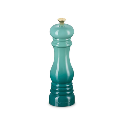 Le Creuset Classic Pepper Mill in Bleu Riviera, front angled view.