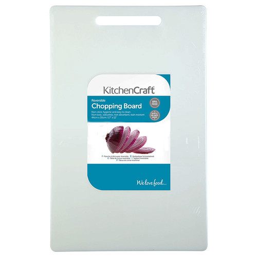 KitchenCraft extra-large chopping board with a white rectangular design and integrated carry handle for food preparation.