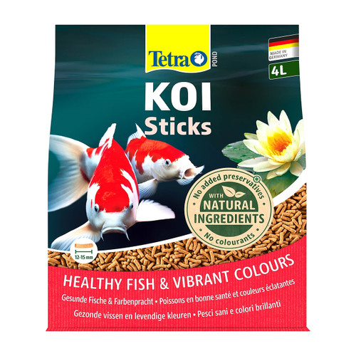 TetraPond Koi Sticks 4 litre pond fish food with natural ingredients, formulated to support healthy koi and vibrant colours.