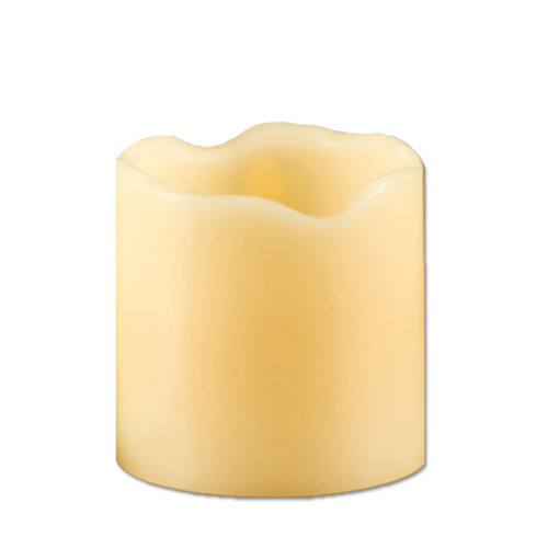 A simple candle with a gently scalloped top, designed to create a warm and calming ambiance.
