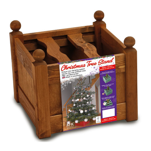 A stained wooden tree stand