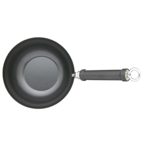 KitchenCraft Oriental 20cm carbon steel non-stick wok with deep cooking surface and long handle for stir-frying.