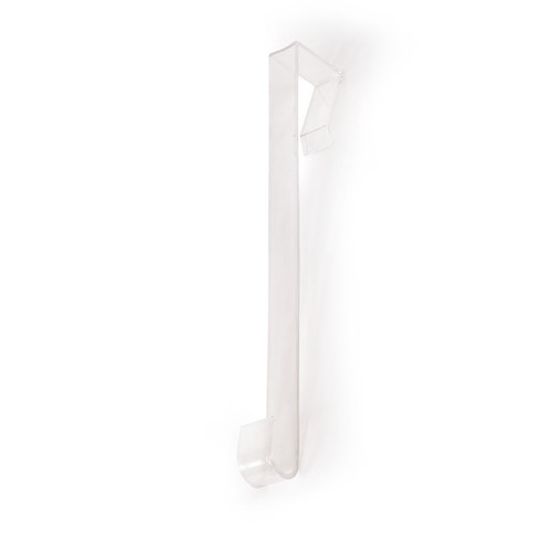 Clear over-the-door wreath hanger for hanging Christmas wreaths and seasonal decorations without nails or damage, suitable for most standard interior and exterior doors.