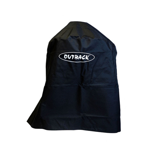 A view of a black BBQ cover on a white background