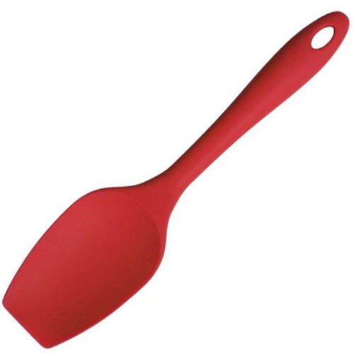 Zeal large red silicone spatula with a flexible flat head and long handle, ideal for mixing, folding and scraping ingredients.