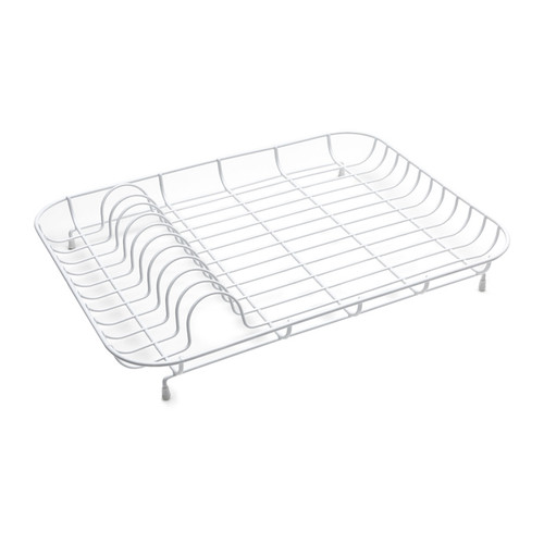 Addis white wire dish rack with raised plate holders and open design for neatly organising and air-drying dishes by the sink.