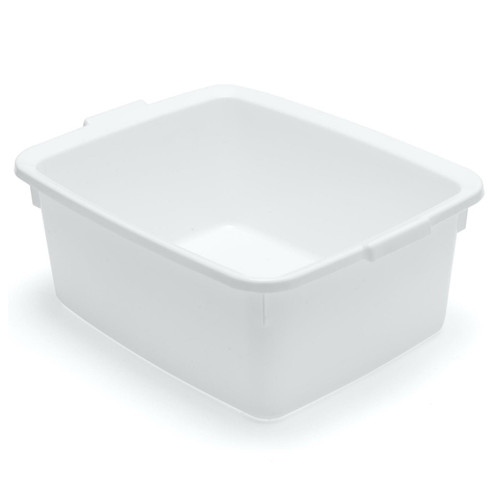White rectangular plastic washing-up bowl with a deep design and rounded corners, ideal for kitchen and household cleaning tasks.