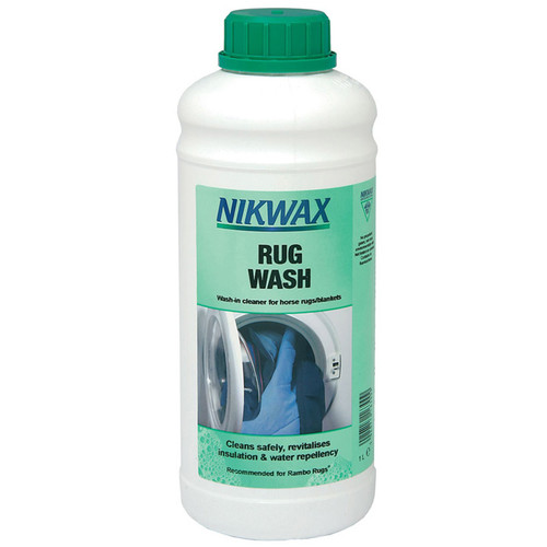 Nikwax Rug Wash 1 litre cleaner for safely cleaning and revitalising waterproof horse rugs and animal coats.