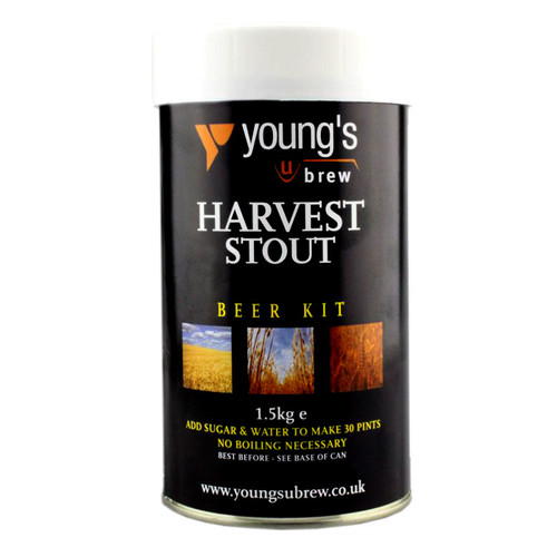 Young’s Harvest Stout 1.5kg home brewing beer kit for making a rich, dark and full-flavoured stout.