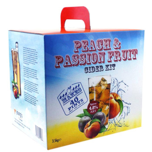 Young’s Peach & Passion Fruit Cider home brewing kit box for making a fruity peach and passion fruit flavoured cider.