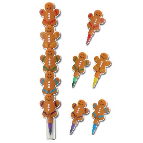 Set of Christmas gingerbread man colouring pens featuring smiling gingerbread character toppers with assorted coloured marker tips, displayed on a light grey background.
