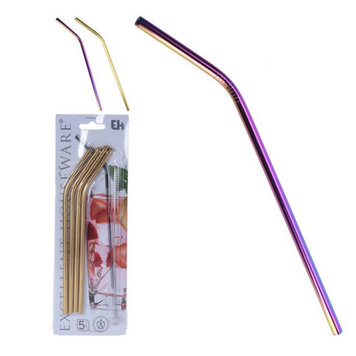 Reusable Metal Straws, Rainbow - Set of 4