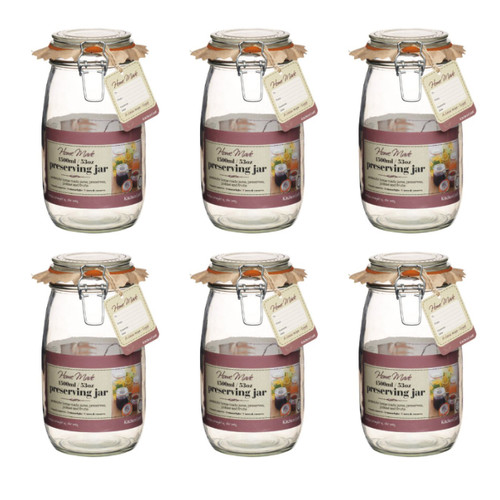 6 x KitchenCraft Home Made Glass Preserving Jar - 1.5 Litres